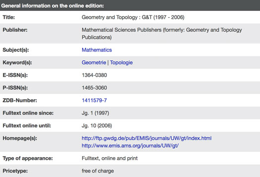 journal: bibliographic information