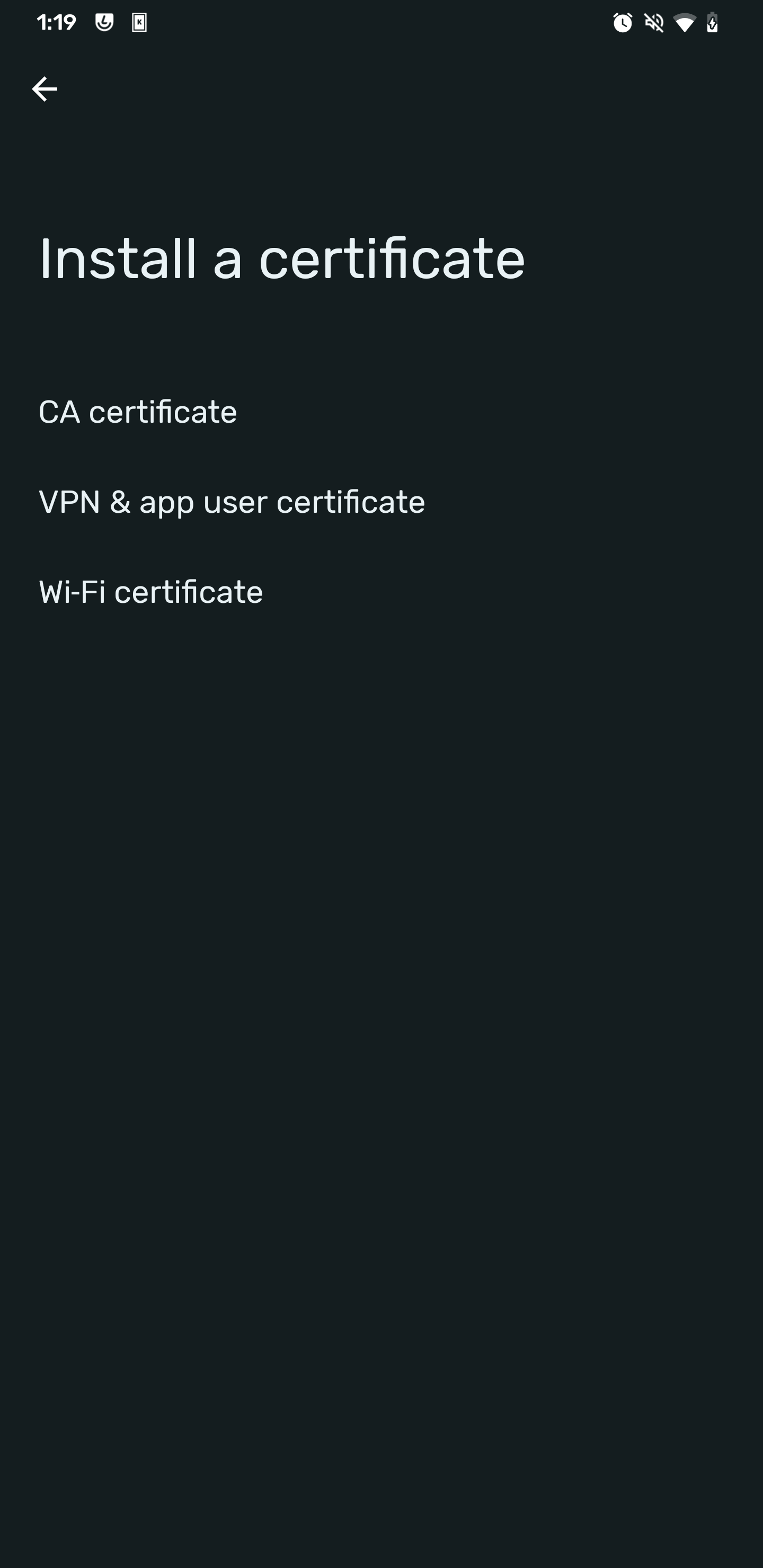 Screenshot of the menu „Install a certificate“