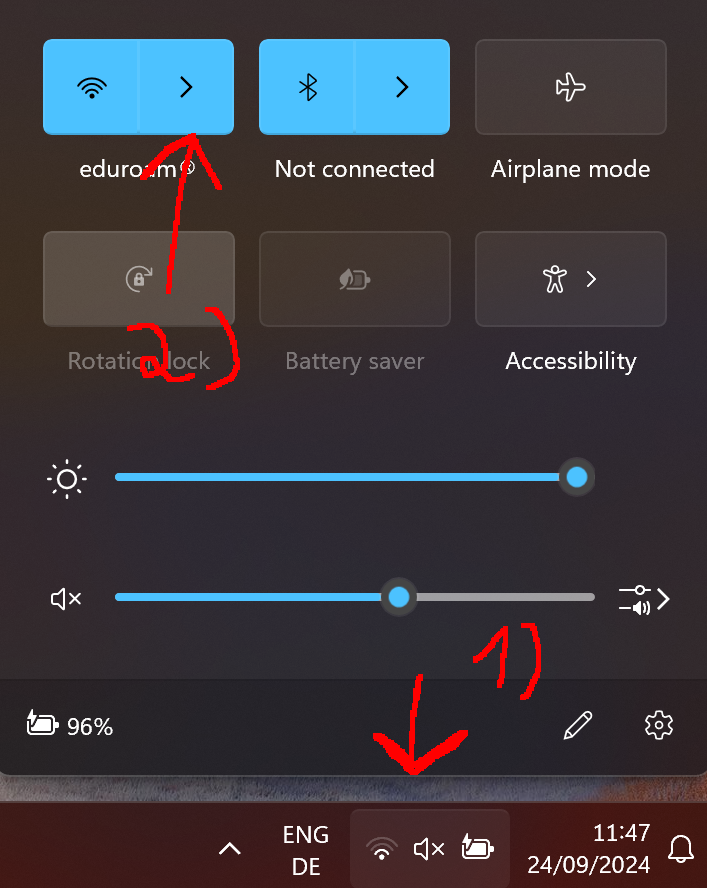 connect to the MI network via the wifi menu on the taskbar